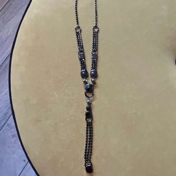 Chico's Art Deco Gunmetal Crystal Rhinestone Statement Y-Necklace Bling NYE - Picture 9 of 9